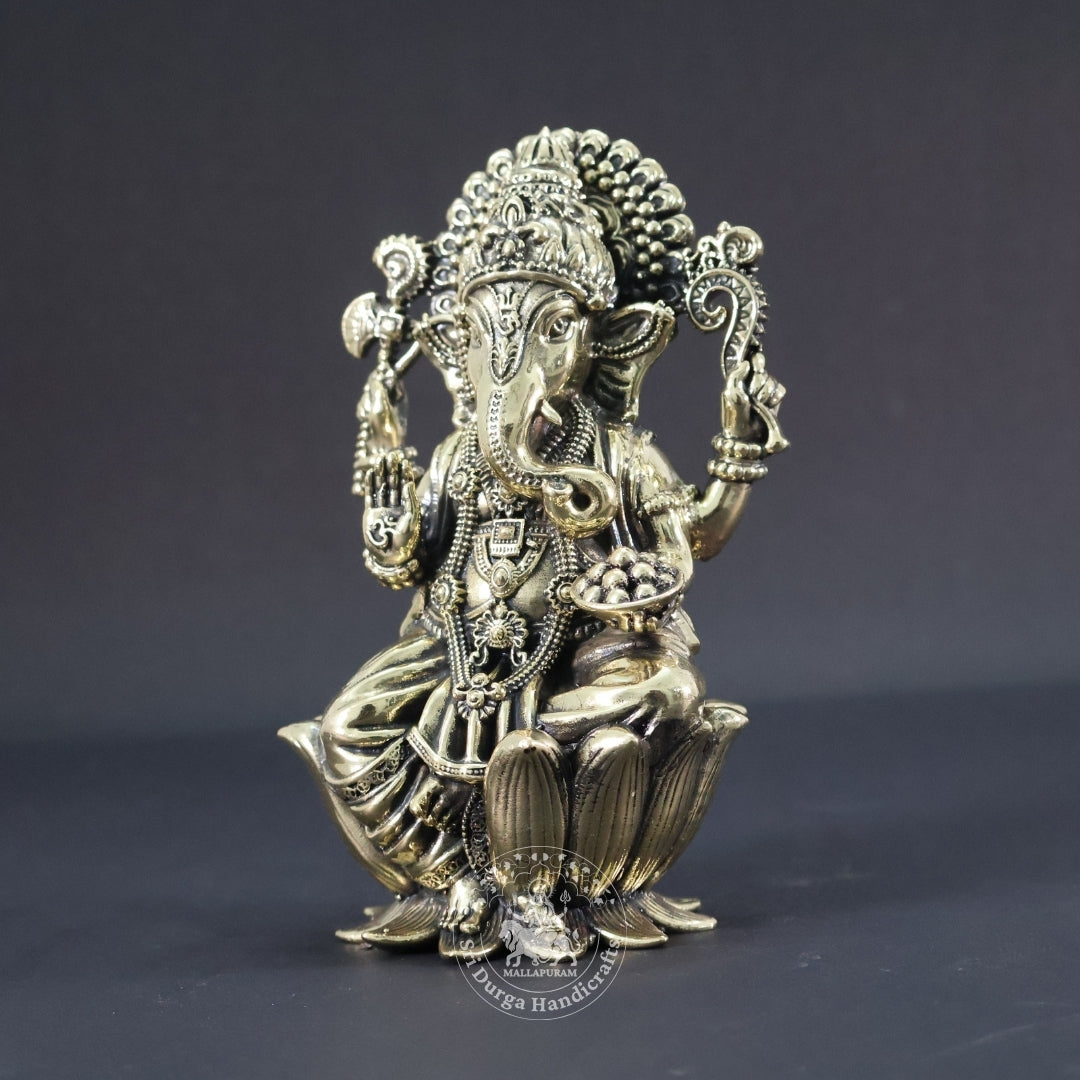 6" Inch Brass Kamal Ganesh Sitting Idol