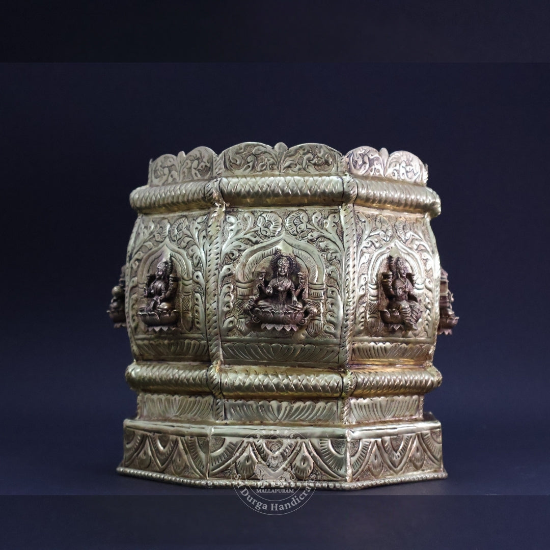 9" Inch Brass Astalakshmi Hexagon Tulasi Pot