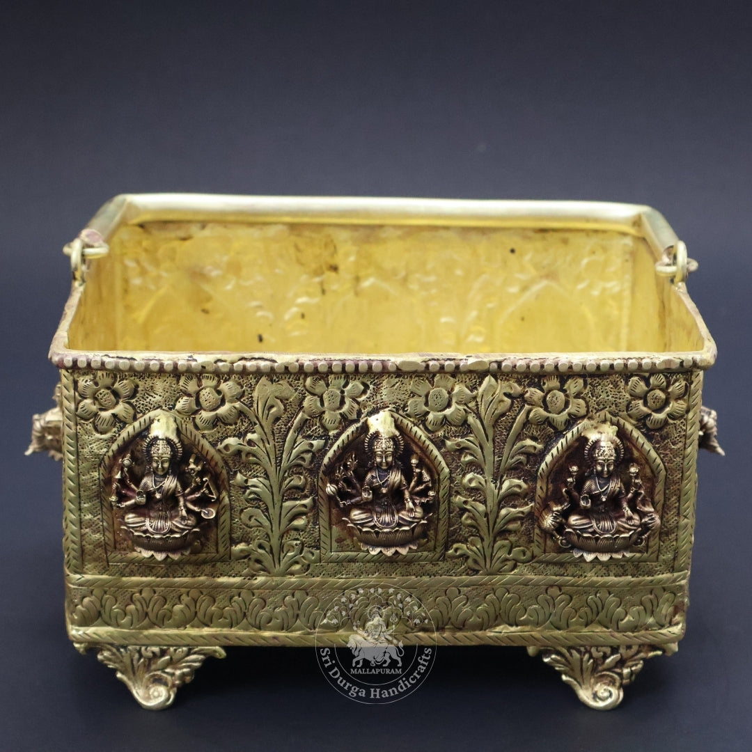 4" Inch Brass Astalakshmi Basket (Rectangle Shape)