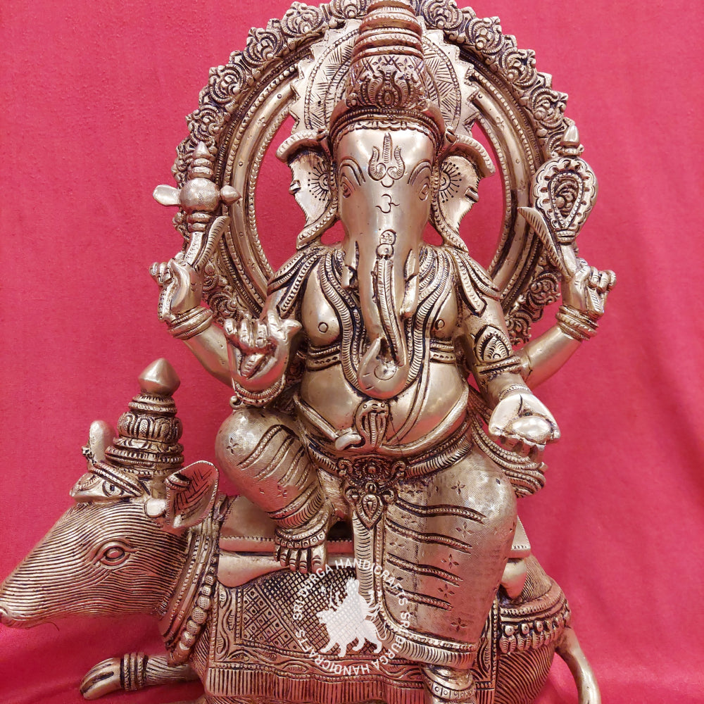 Brass Ganesh Idol with Rat