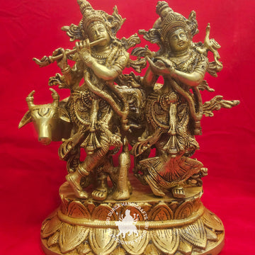 13 inch Radha Krishna with Cow Brass Idol