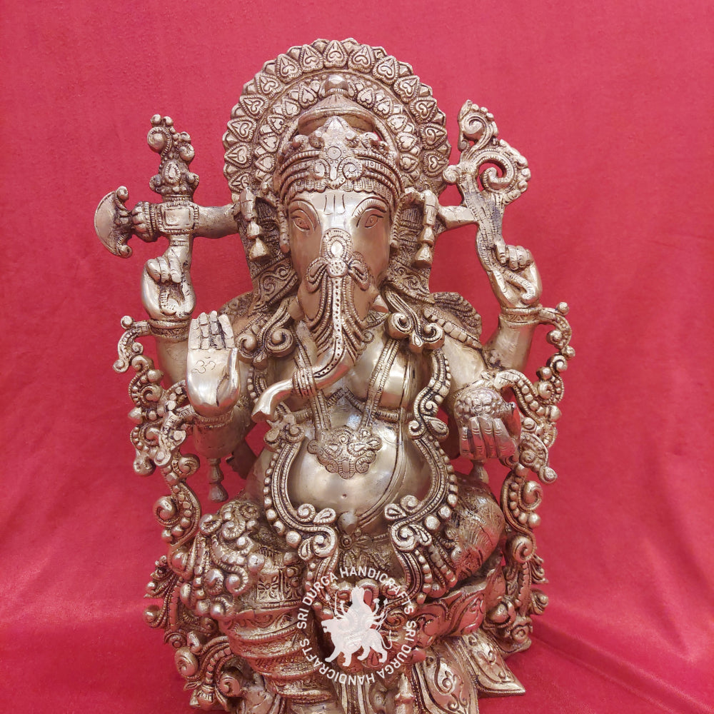 Brass Lotus Ganesh Idol for Home Decor