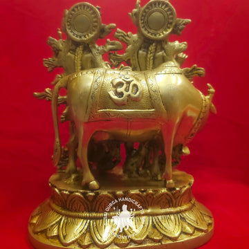 13 inch Radha Krishna with Cow Brass Idol