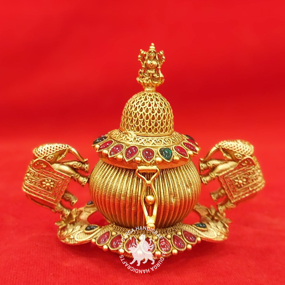 German Silver Stone Gajalakshmi Kumkum Box