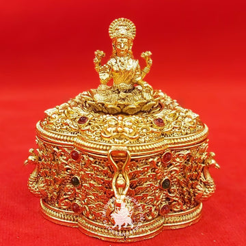 German Silver Lakshmi Flower Kumkum Box