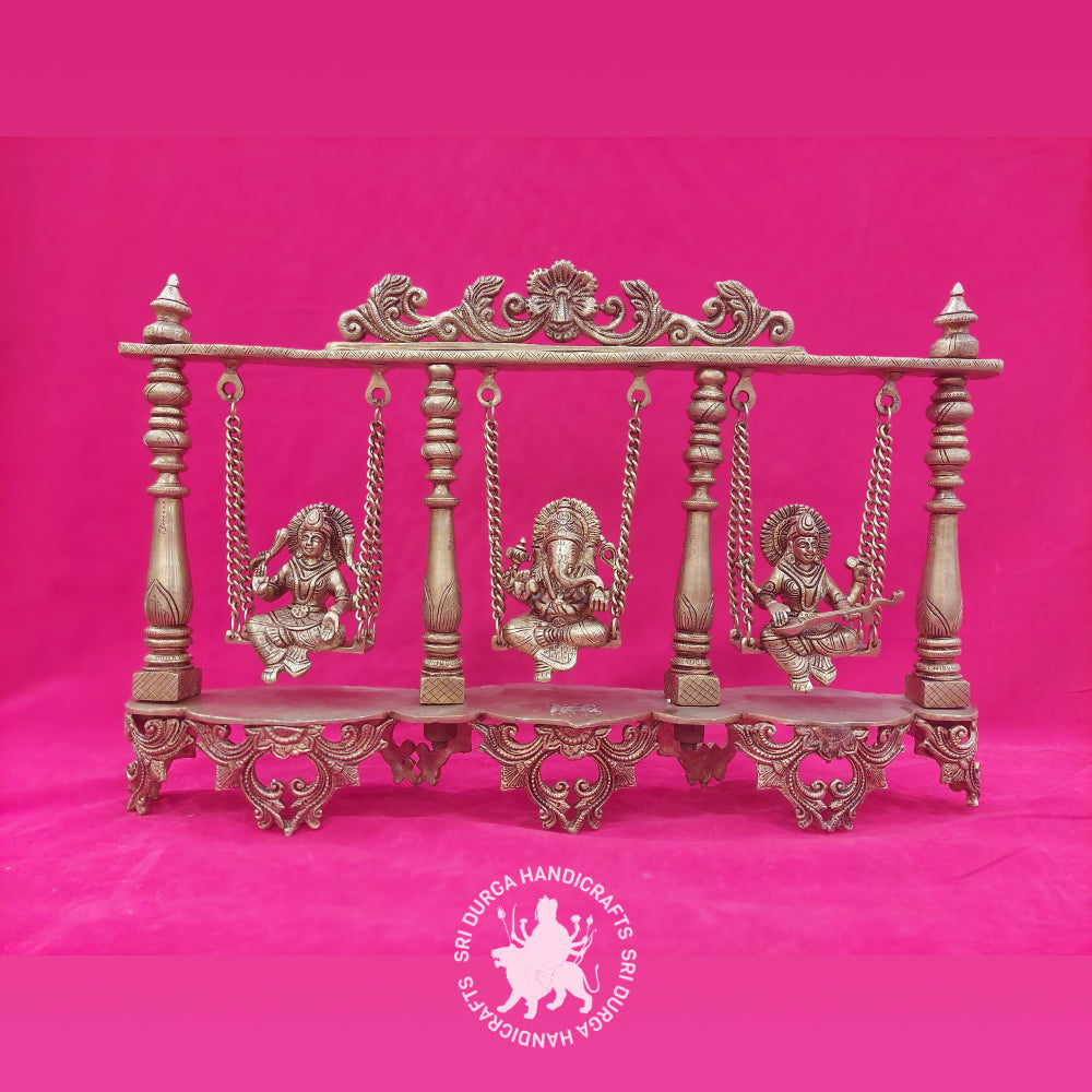 12 inch Brass Lakshmi Ganesh Saraswathi Oonjal Idol