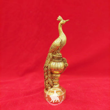 11 inch Brass Peacock Table Top Idol