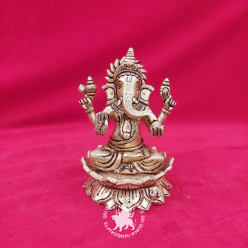 7 inch Brass Lotus Ganesh Idol