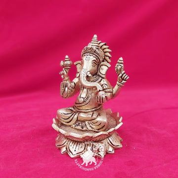 7 inch Brass Lotus Ganesh Idol