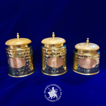 6+6+5 inch Brass Round Box Set with Wooden Lid (H) (2783ABC) Gift Item