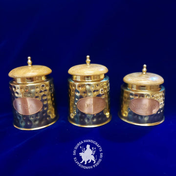 6+6+5 inch Brass Round Box Set with Wooden Lid (H) (2783ABC) Gift Item